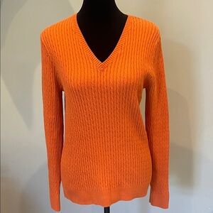 Orange V-Neck Women's cable knit Sweater